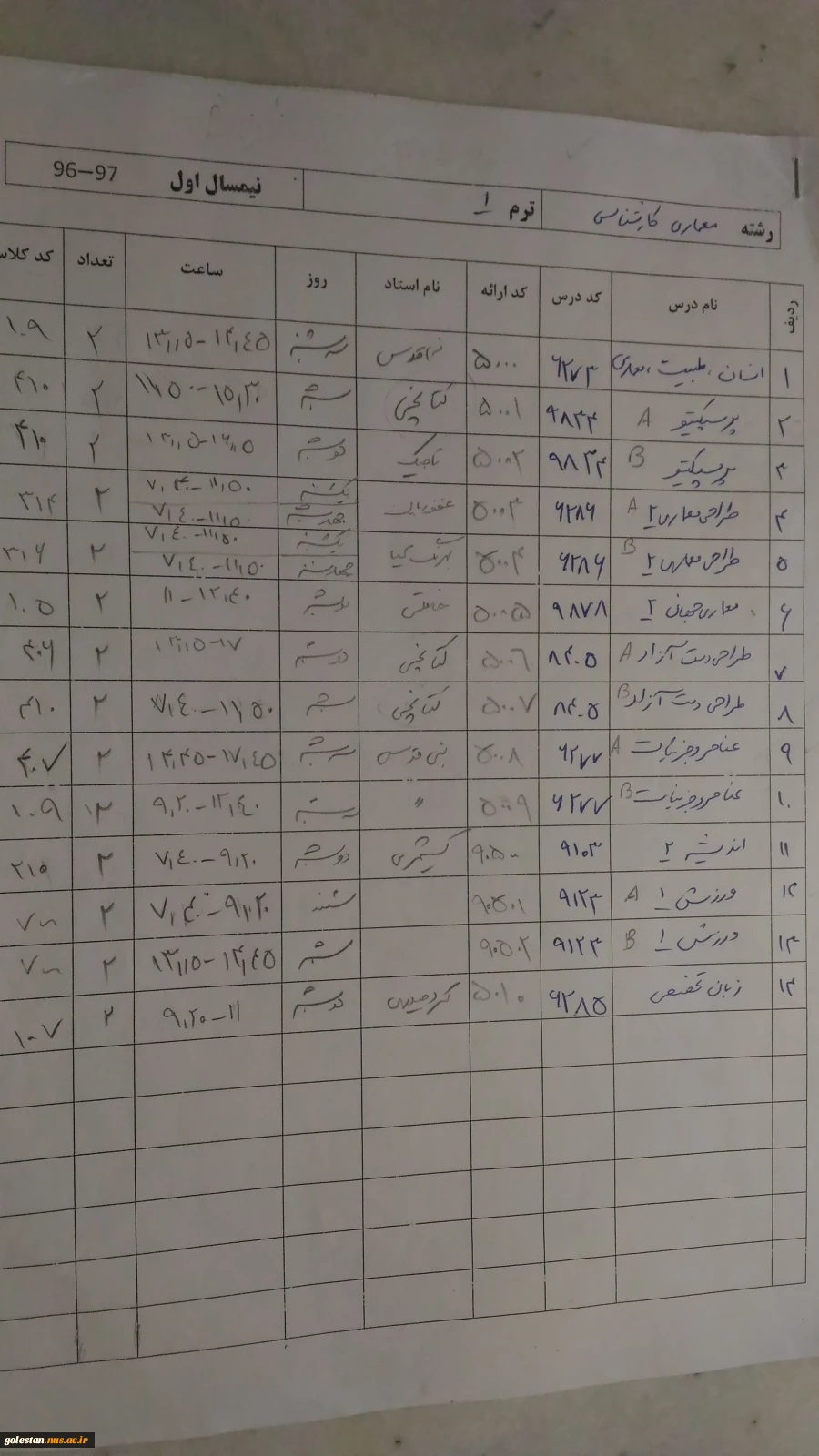 جدول های دروس سال تحصیلی 97-96 2