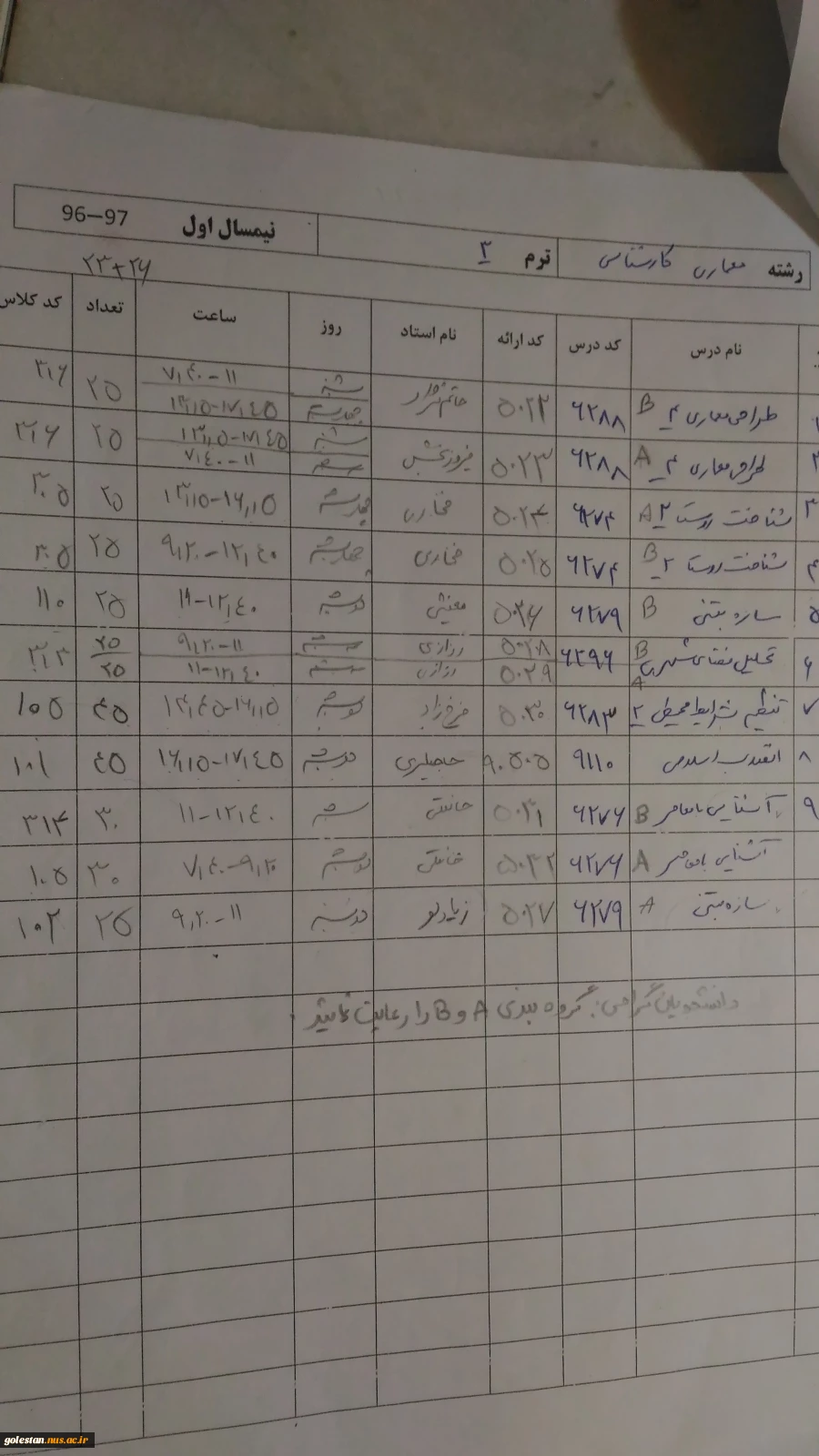 جدول های دروس سال تحصیلی 97-96 3