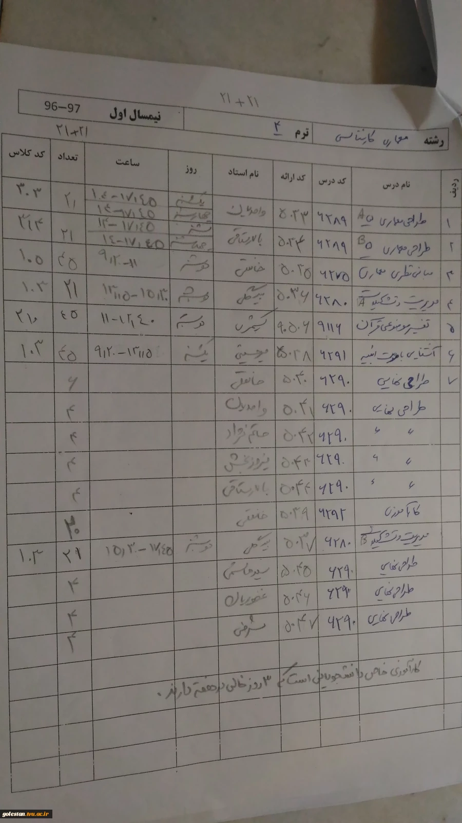 جدول های دروس سال تحصیلی 97-96 5