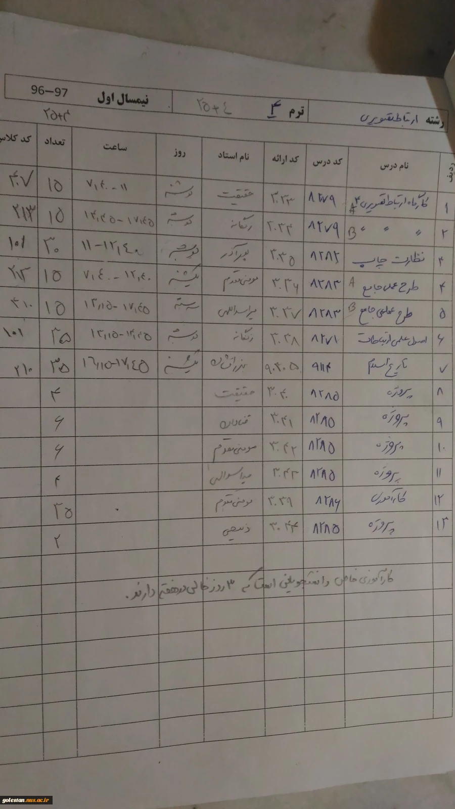 جدول های دروس سال تحصیلی 97-96 14